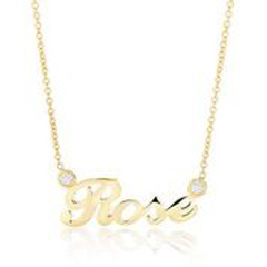 14kt Yellow Gold Diamond Solid Name Necklace "Rose"