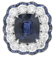 Platinum Cushion Sapphire and Diamond Ring