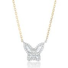 18kt two-tone petite diamond butterfly pendant with chain.