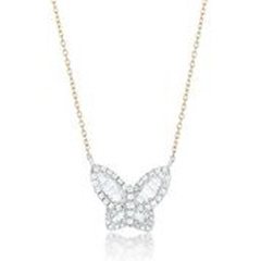 18kt two-tone large diamond butterfly pendant with chain.