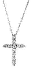 14kt white gold diamond cross pendant with chain.