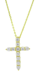 14kt yellow gold diamond cross pendant with chain.