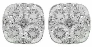 18kt white gold cushion illusion cluster earrings.