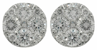 18kt white gold round illusion cluster earrings.