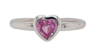 18kt white gold pink sapphire heart pinky ring