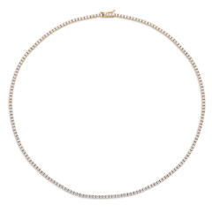 18kt yellow gold 4-prong diamond straight line tennis necklace. .