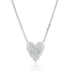14kt white gold folded pave heart pendant with chain