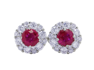18kt white gold ruby & diamond halo stud earrings