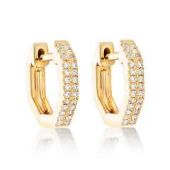 14kt yellow gold double row small diamond hoop earrings.