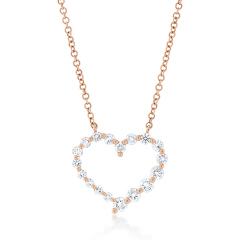 14kt rose gold open heart diamond pendant with chain.