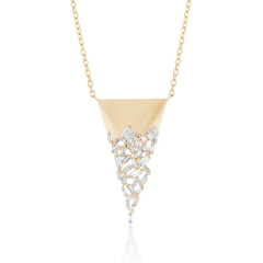14kt yellow gold baguette diamond triangle pendant