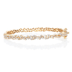 14kt yellow gold baguette diamond hinged bangle bracelet