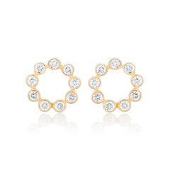 14kt yellow gold open circle diamond stud earrings