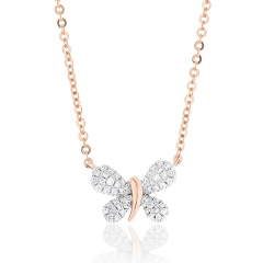 14kt rose gold diamond butterfly pendant with chain.