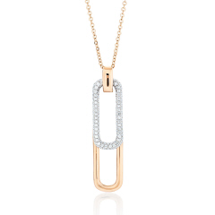 14kt rose gold pave diamond link pendant with chain.