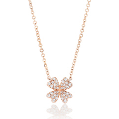 14kt rose gold diamond 4-leaf clover pendant with chain.