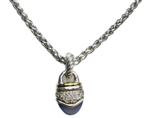 Silver and 18kt yellow gold David Yurman diamond and blue chalcedony necklace