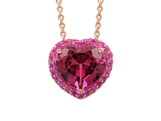 18kt rose gold Rhodalite and Pink Sapphire Pendant