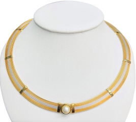 18kt two-tone 18 row wire and pearl choker