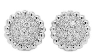 18kt white gold pave diamond ball earrings with beaded edge.