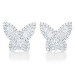 18kt white gold mid-size diamond butterfly earrings.