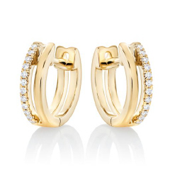14kt yellow gold diamond huggie earrings.