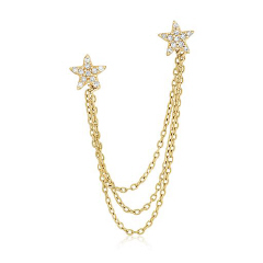 14kt yellow gold 1/2 pair diamond star chain earring