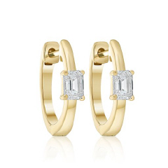 14kt yellow gold emerald cut  diamond huggie earring
