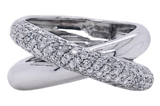 18kt white gold pave diamond cross over band