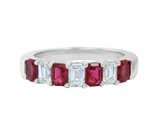 18kt white gold ruby and diamond alternating band