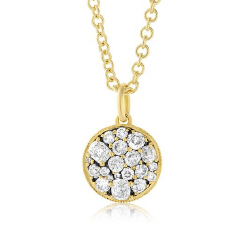 18kt yellow gold NYC Cobblestone circle pendant with chain.