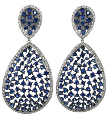 18kt white gold  sapphire and diamond hanging earrings