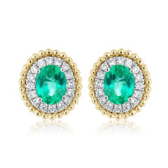 14kt two-tone emerald and diamond earrings