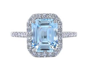 18kt white gold aquamarine diamond halo ring