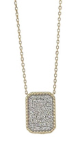 14kt yellow gold rectangular pave diamond pendant with chain.