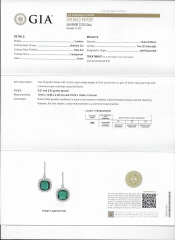 18kt white gold emerald and diamond cushion halo hanging earrings