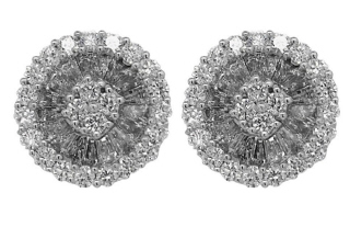18kt white gold round and baguette diamond earrings