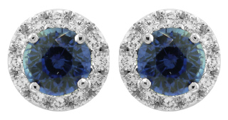 18kt white gold sapphire and diamond halo style earrings.