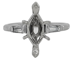 Platinum baguette diamond semi-mount with marquise head.