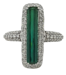 14kt white gold green tourmaline and diamond ring.