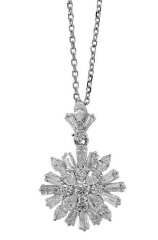 18kt white gold diamond snowflake pendant with chain.