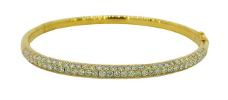 14kt yellow gold 3-row pave diamond bangle bracelet.