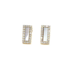 14kt yellow gold rectangular inlaid MOP and diamond earrings.
