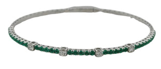 18kt white gold emerald and diamond flexible bangle