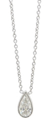 14kt white gold bezel set pearshape diamond pendant with chain