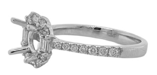 18kt white gold white gold round and baguette diamond semi-mount ring
