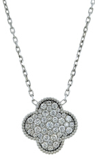 18kt white gold 25.5mm clover diamond motif pendant with 2.2mm DC cable chain.
