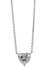 18kt white gold 3-prong heart shape diamond solitaire pendant with chain.