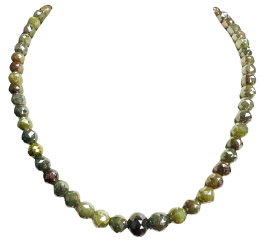Strand faceted bead diamond necklace with 18kt yellow gold clasp.