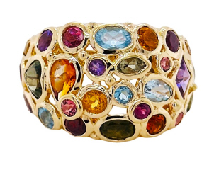 14kt yellow gold multi-color stone ring